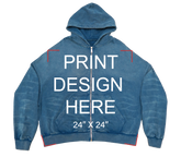 SCRATCH STONE BLUE ZIP UP BOXY FIT HOODIE PRINT