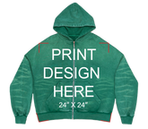 SCRATCH FOREST GREEN ZIP UP BOXY FIT HOODIE PRINT