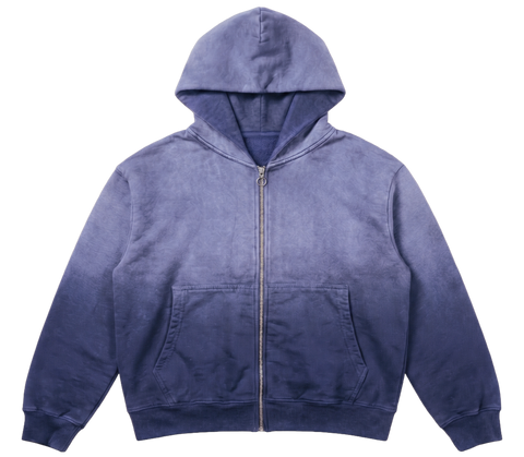 Sunfade Zip Up Hoodie Indigo Print
