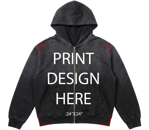 Sunfade Zip Up Hoodie Black Print