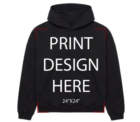 Heavy Terry Black Hoodie Print