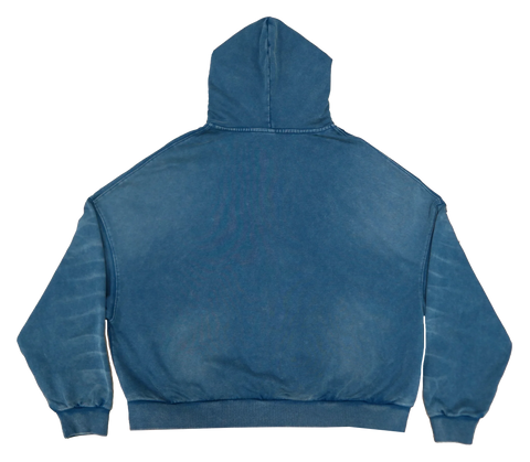 SCRATCH STONE BLUE ZIP UP BOXY FIT HOODIE PRINT