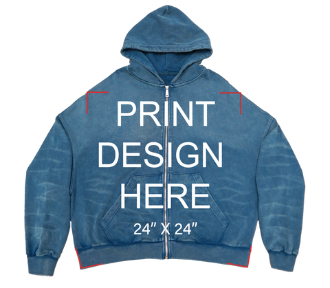 SCRATCH STONE BLUE ZIP UP BOXY FIT HOODIE PRINT