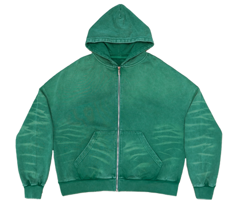 SCRATCH FOREST GREEN ZIP UP BOXY FIT HOODIE PRINT