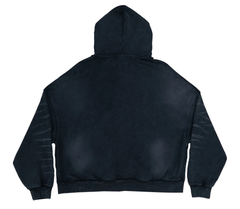 SCRATCH BLACK ZIP UP BOXY FIT HOODIE PRINT