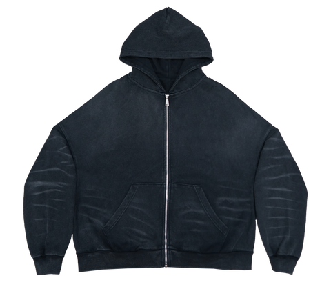 SCRATCH BLACK ZIP UP BOXY FIT HOODIE PRINT