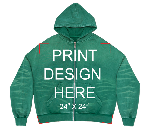 SCRATCH FOREST GREEN ZIP UP BOXY FIT HOODIE PRINT