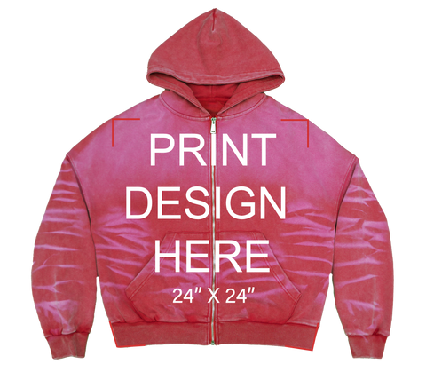 SCRATCH BRIGHT RED ZIP UP BOXY FIT HOODIE PRINT
