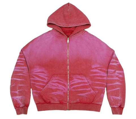 SCRATCH BRIGHT RED ZIP UP BOXY FIT HOODIE PRINT