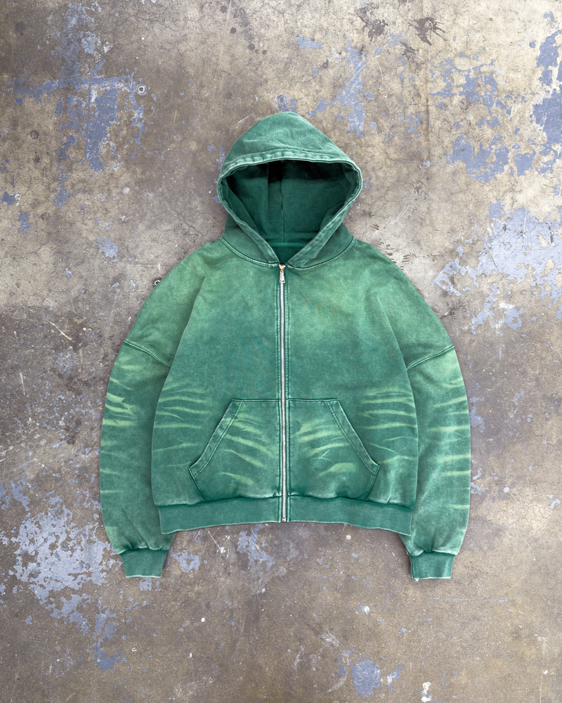 SCRATCH FOREST GREEN ZIP UP BOXY FIT HOODIE