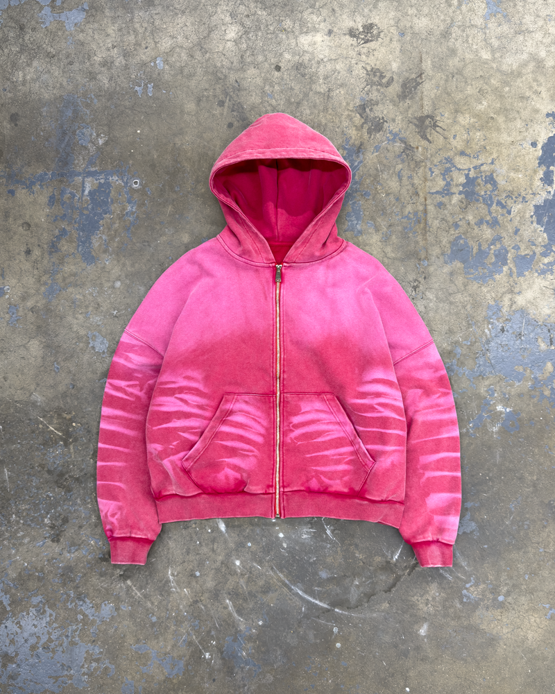 SCRATCH BRIGHT RED ZIP UP BOXY FIT HOODIE